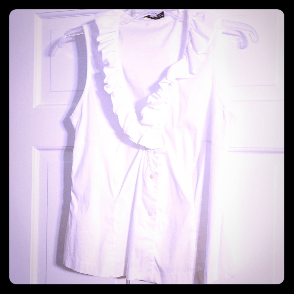 Trina Turk Ivory Ruffle Front Tank Top